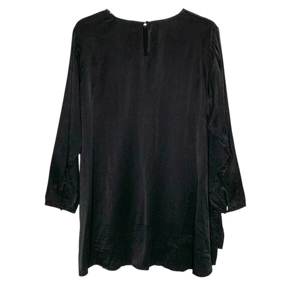 Eileen Fisher L Black Textured Cupro Round Neck Top Easy Fit Long Length - Picture 2 of 9